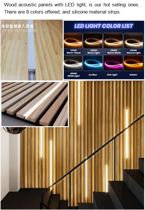 LED lights and wood acoustic panels have uniform and soft characteristics.