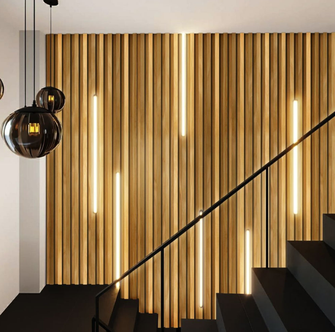 Slat Wood Wall Panels with LED Light Strips